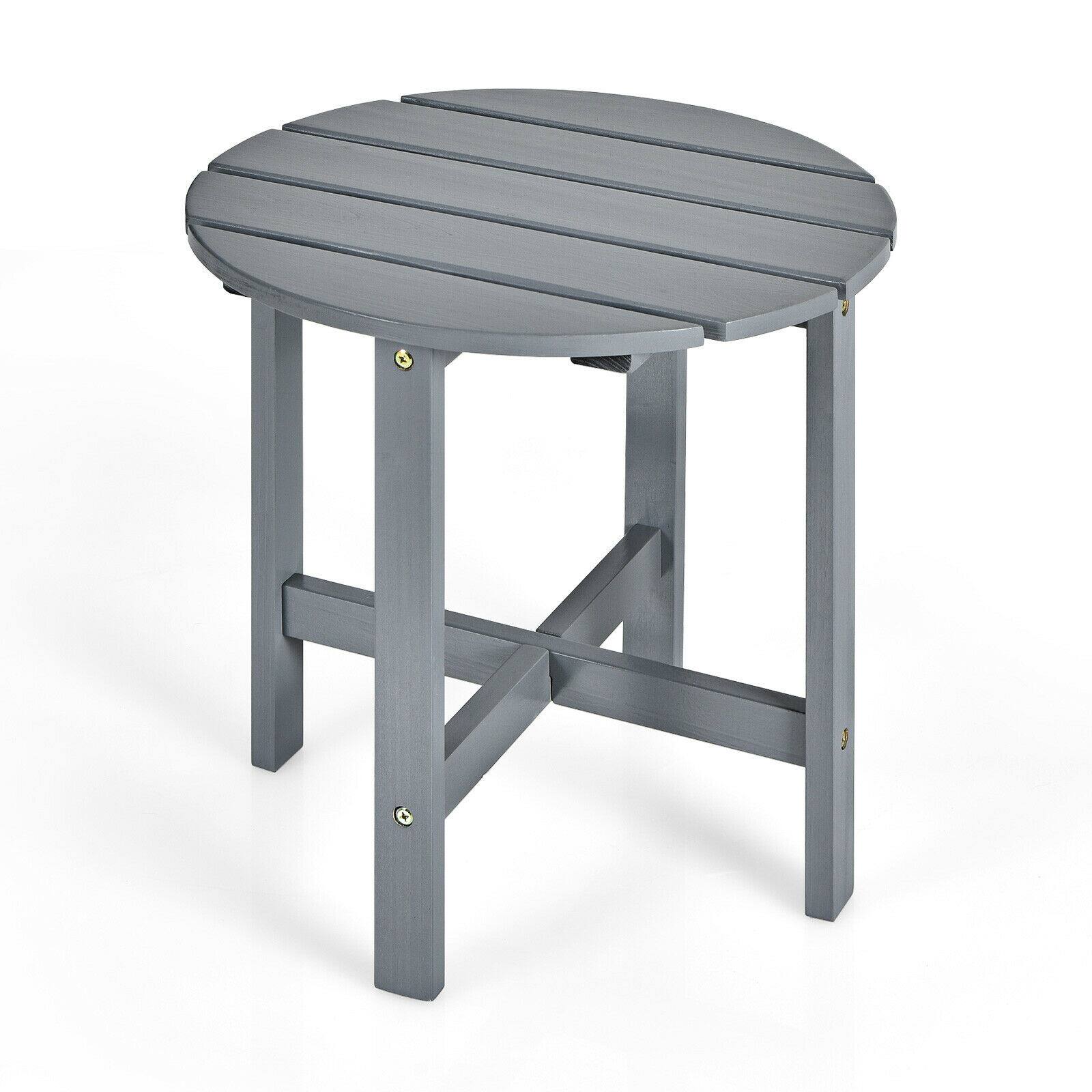 Alt View 9. Gymax - Gymax 2 PCS 18'' Patio Round Side End Coffee Table Wooden Slat Deck Grey - Grey.