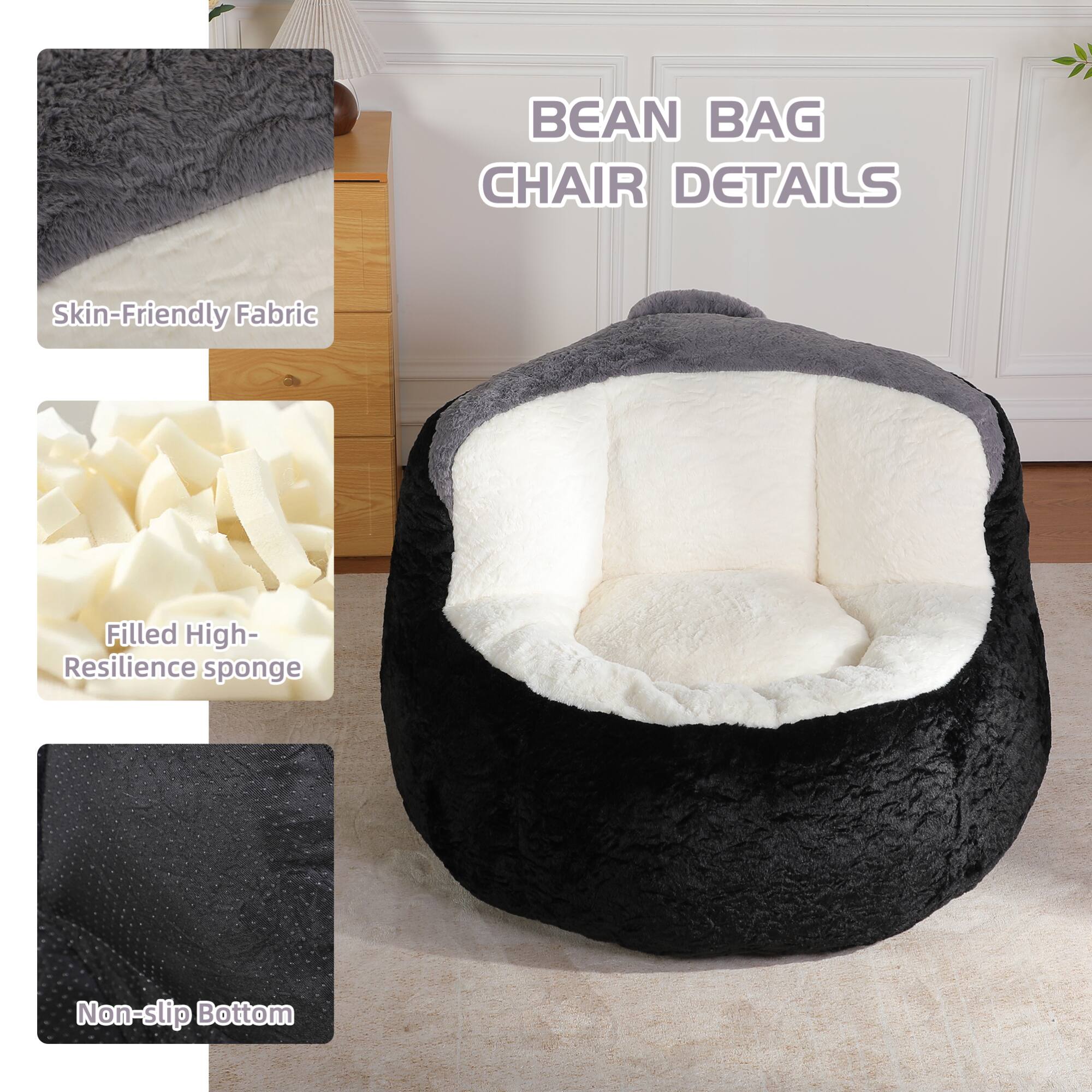 BEAN BAG CHAIR DETAILS

- Skin-Friendly Fabric
- Filled High-Resilience Sponge
- Non-slip Bottom
