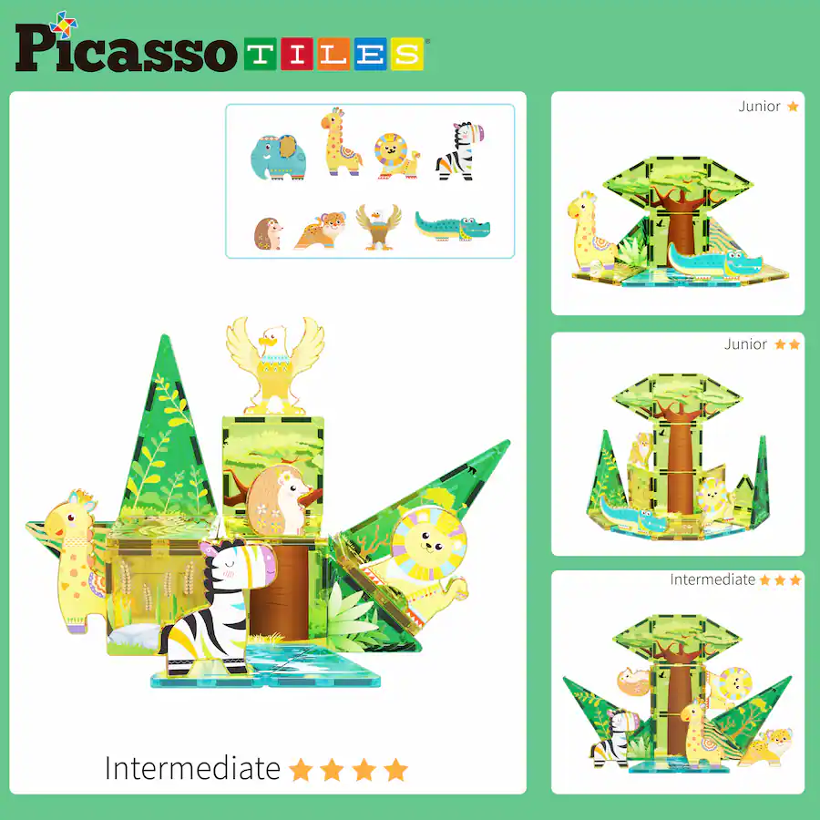 PicassoTiles PICASSO TILES Magnetic Tiles for Kids – Safari Animals ...