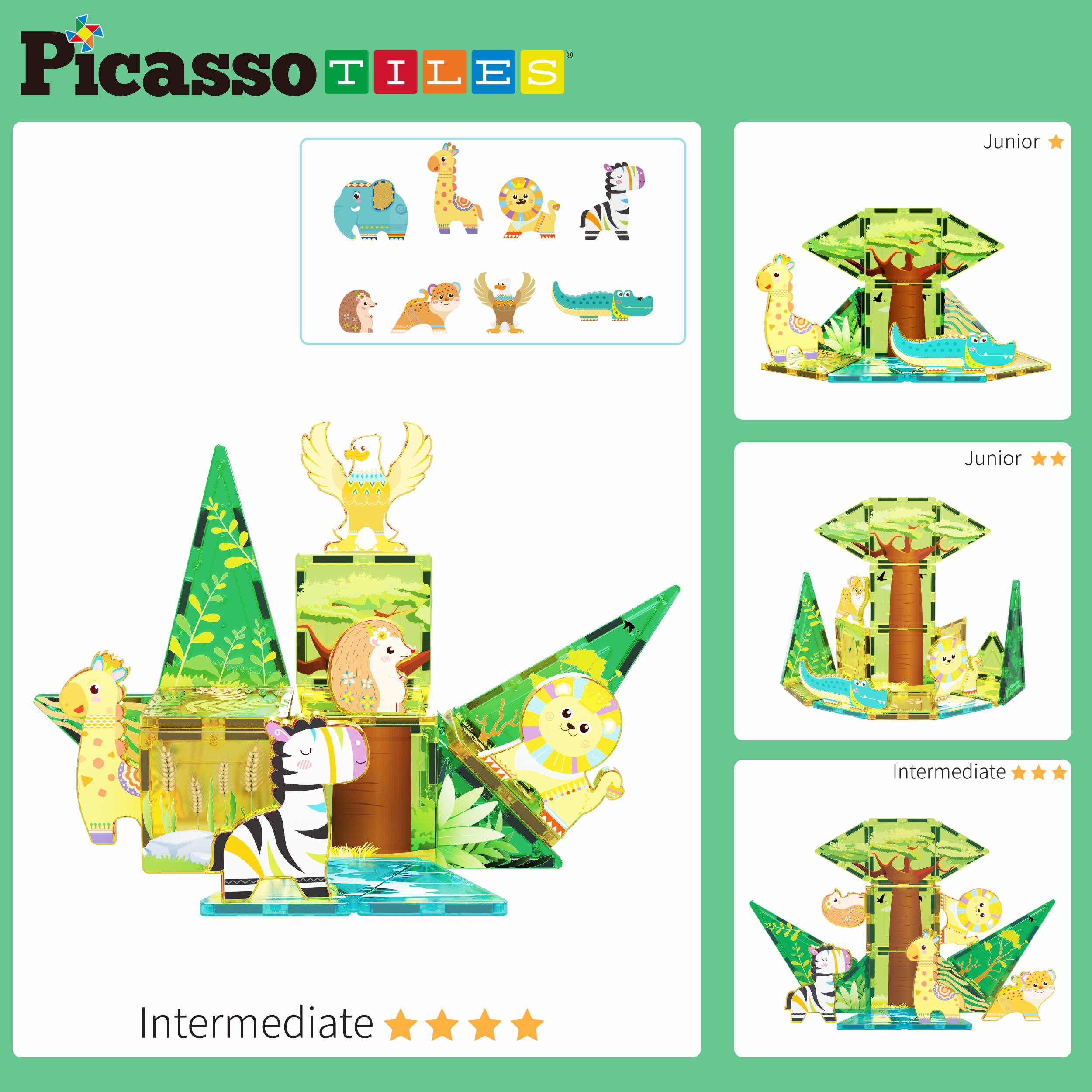 PicassoTiles PICASSO TILES Magnetic Tiles for Kids – Safari Animals ...