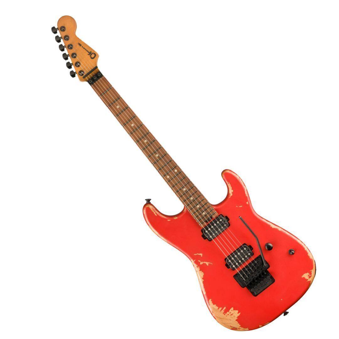 Angle. Charvel - Charvel ProMod Relic San Dimas Style 1 HH FR PF Pau Ferro Electric Guitar - Weatherd Orange.