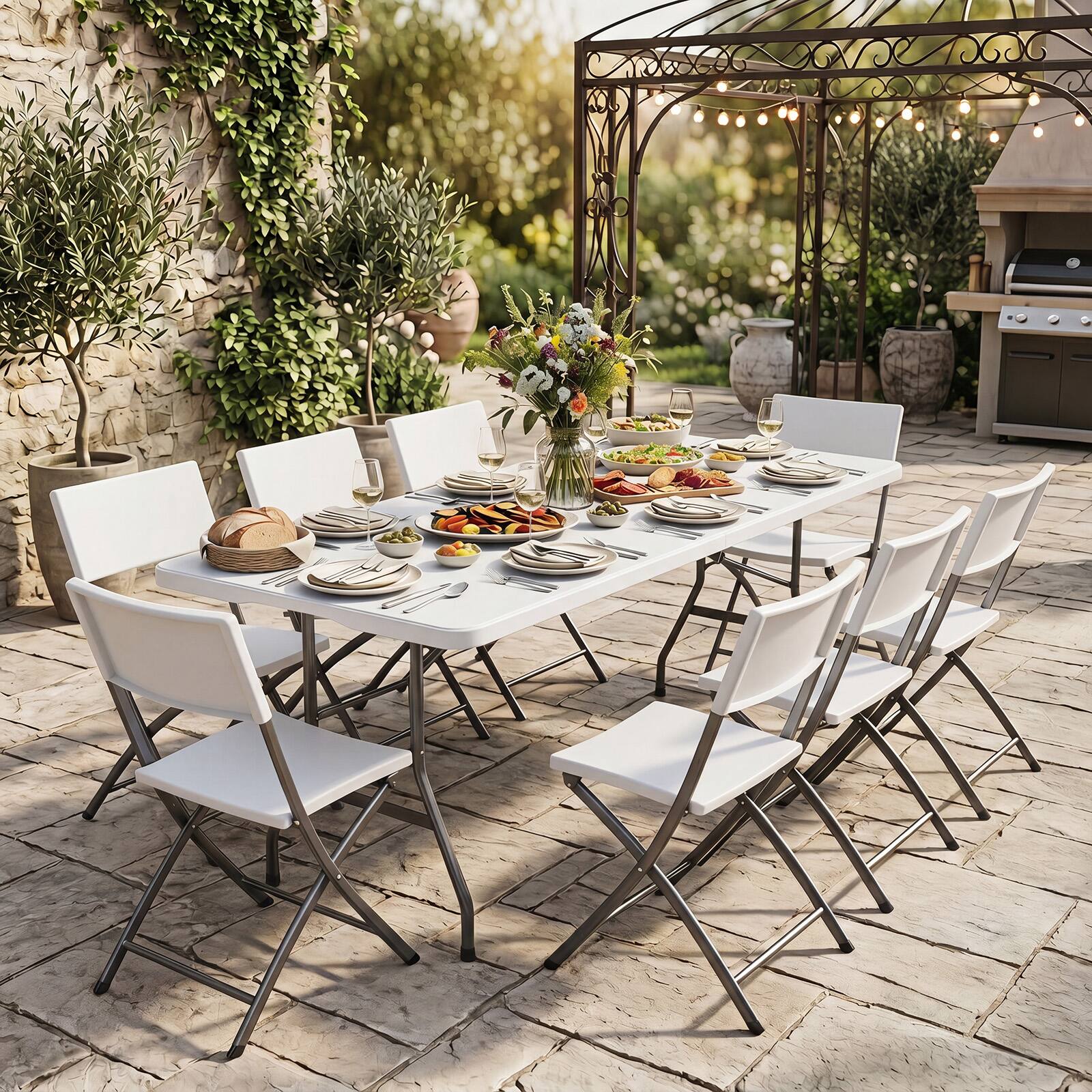 Costway Indoor Outdoor Portable Utility Table with Metal Legs Rattan ...