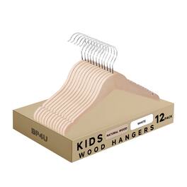 BP4U - 12-Pack Kids Wooden Hangers, Ultra-Slim Baby Clothes Top Hangers for Children, Toddler, Youth's Shirts, Sweaters, Dress - Natural Wood