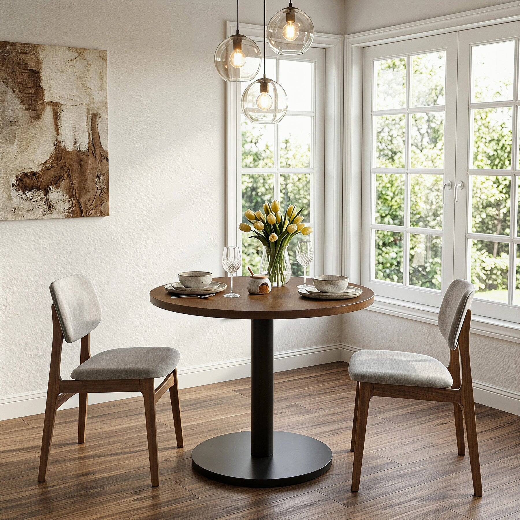 Angle. Tribesigns - Solid Wood Dining Table with Metal Base and Space-Saving Design for Dining Room, Kitchen and Living Room - Brown.