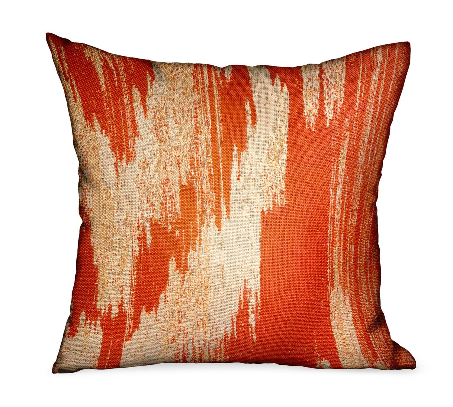 Front. Plutus Brands - Tangelo Avalanche Ikat Luxury Outdoor Indoor Throw Pillow Double sided 22" x 22" - Orange.