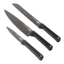 Kuhn Rikon - ICED 3 Piece Knife Set, Paring, Chef, Bread, Ice Hardened German Stainless Blade - Black