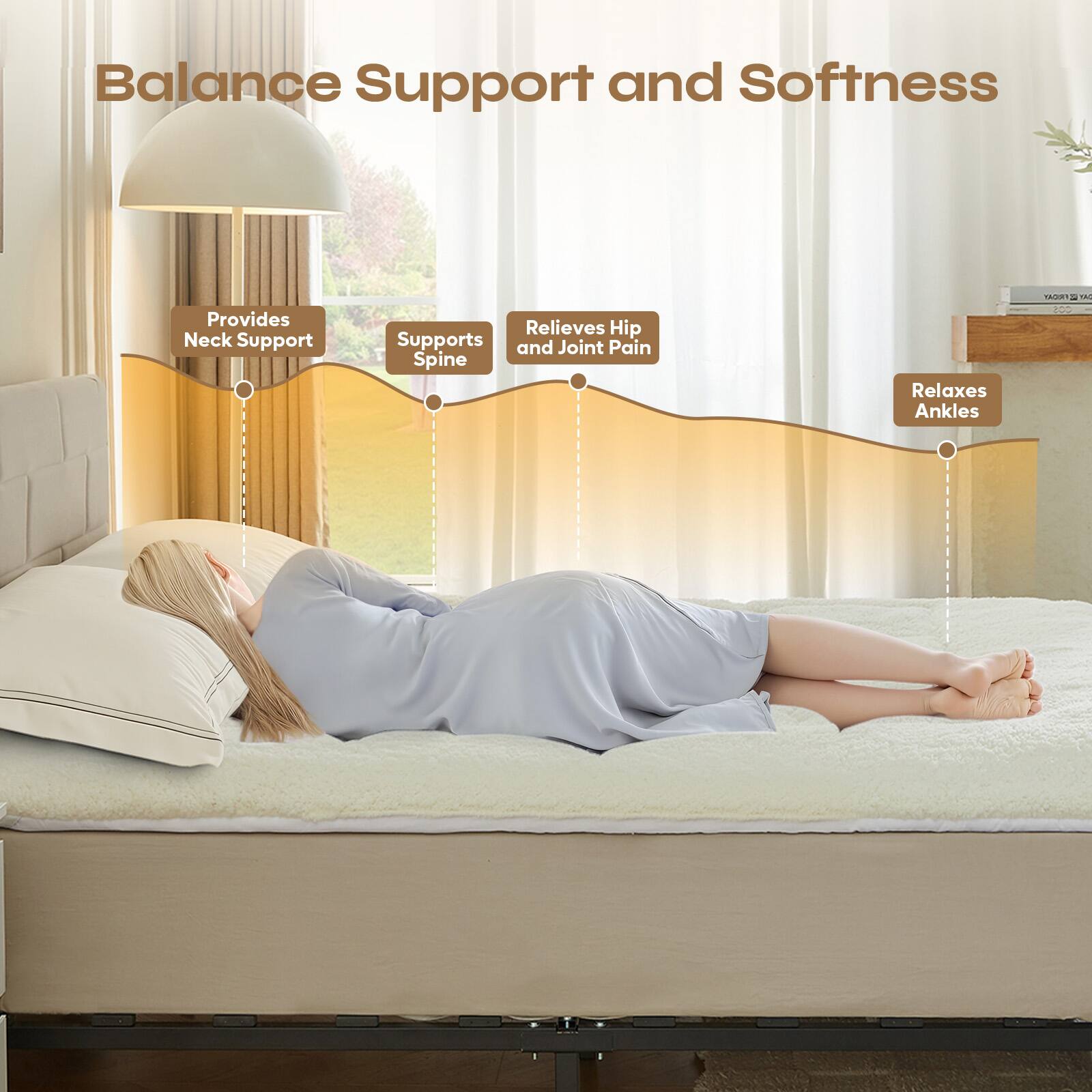 Balance Support and Softness  
Provides Neck Support  
Supports Spine  
Relieves Hip and Joint Pain  
Relaxes Ankles