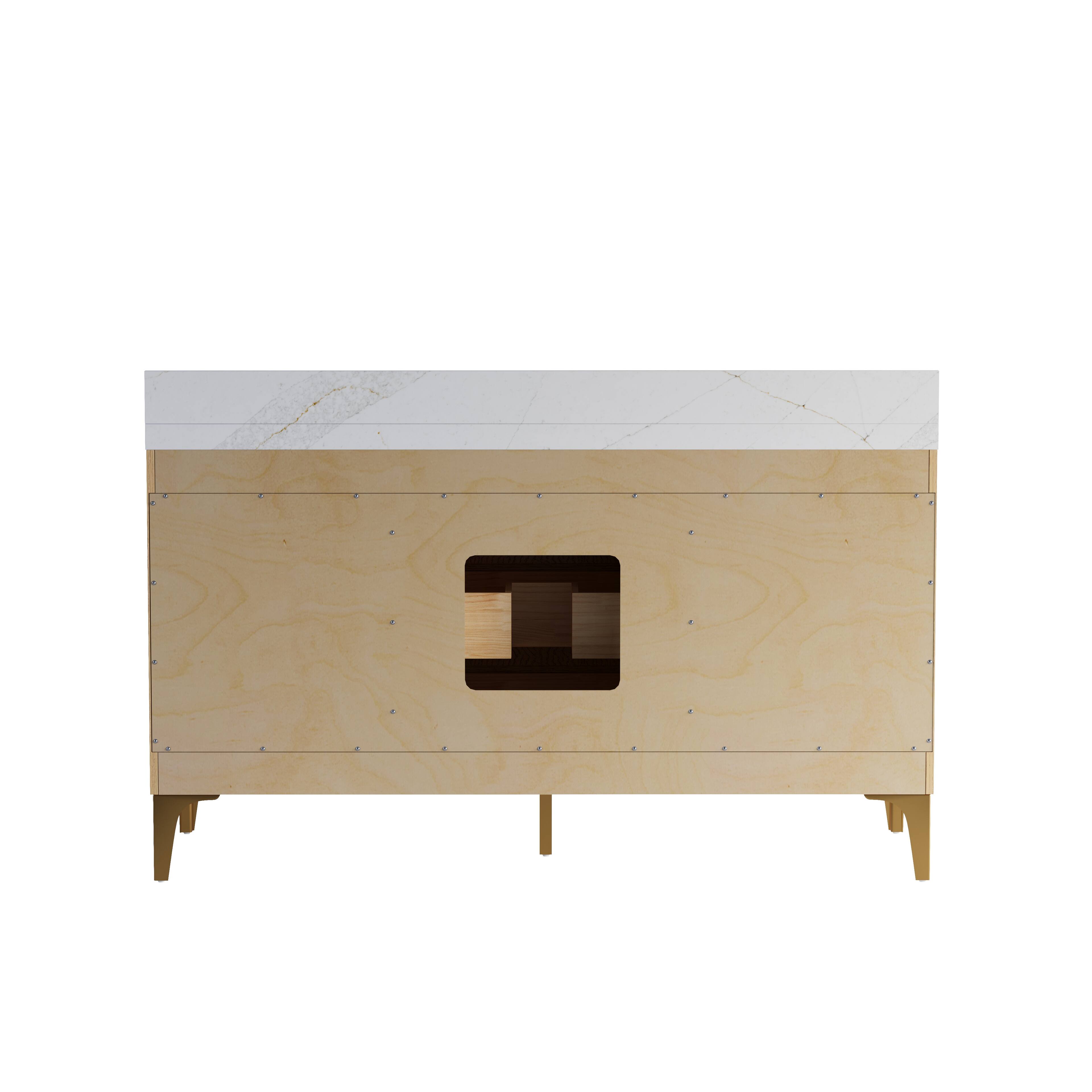 Alt View 10. WELLFOR - LYNOAK 60 in. Freestanding Solid Wood Bath Vanity with Quartz Top, Single Sink, Soft Close, Assembled - OAK.