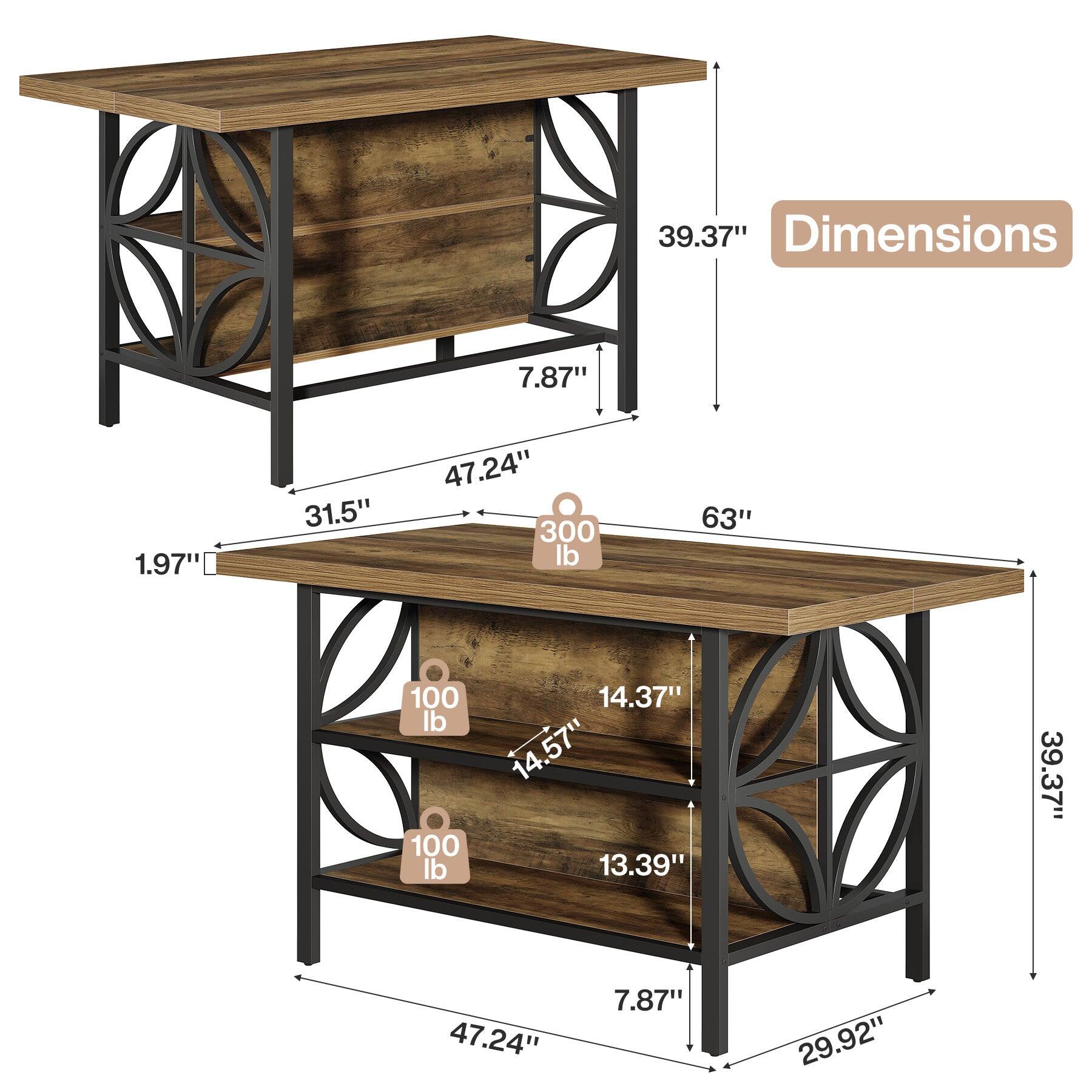 - 39.37" Dimensions
- 7.87"
- 1.97"
- 31.5"
- 47.24" 300 lb
- 63"
- 100 lb 100 lb
- 14.37" 14.57" 13.39"
- 39.37"
- 47.24"
- 7.87"
- 29.92"
