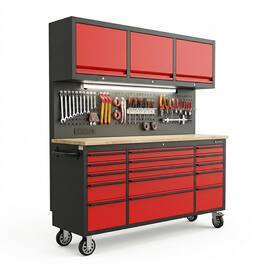 Boyel Living - 72 inch Rolling Tool Chest with Power Strip Workbench Upper Cabinets Pegboard