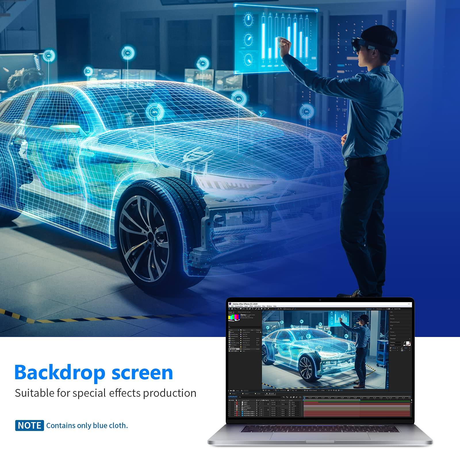 Backdrop screen  
Suitable for special effects production  
NOTE: Contains only blue cloth.