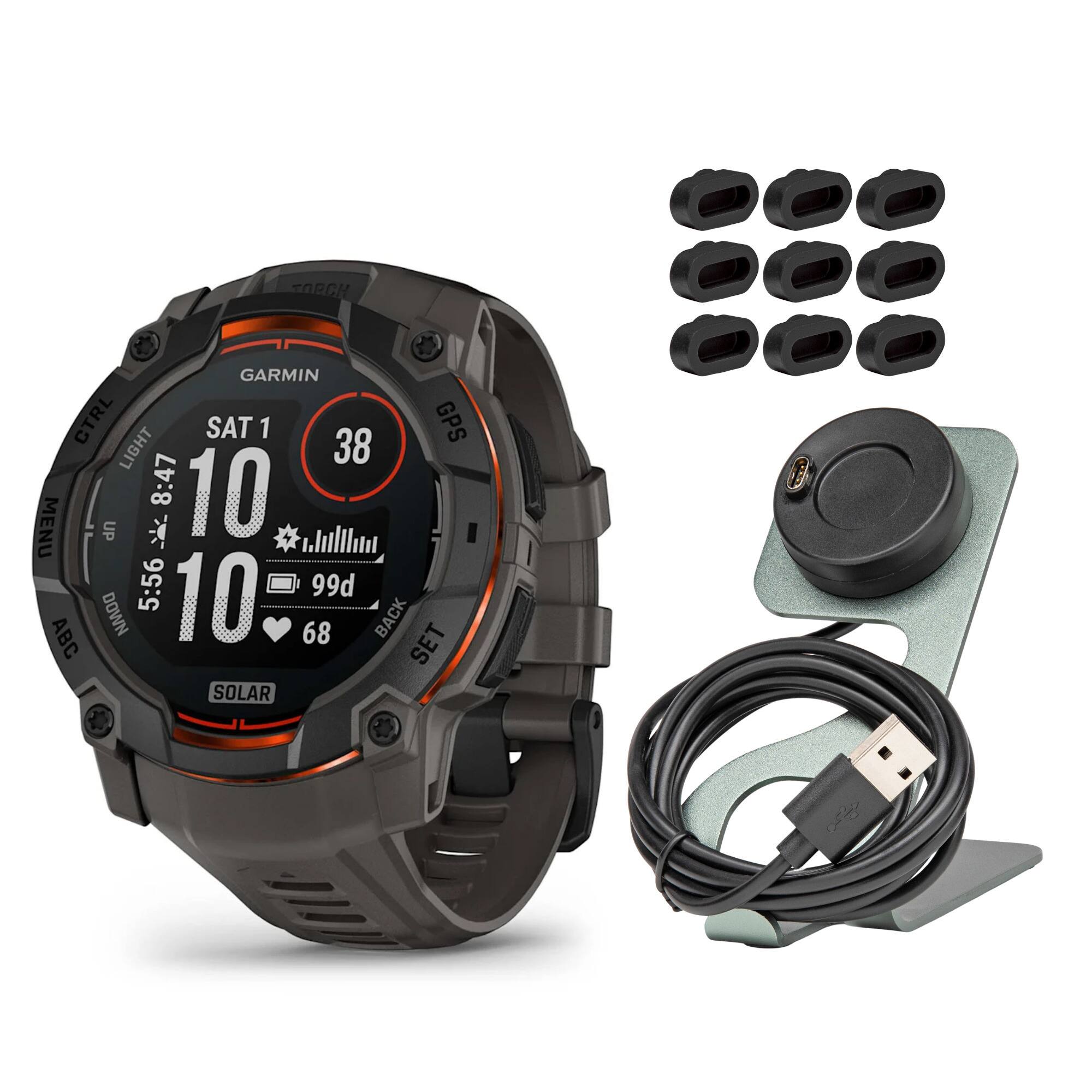 Garmin - Instinct 3 50mm Solar Black with Charcoal Band GPS Smartwatch Bundle - Black - (2024)