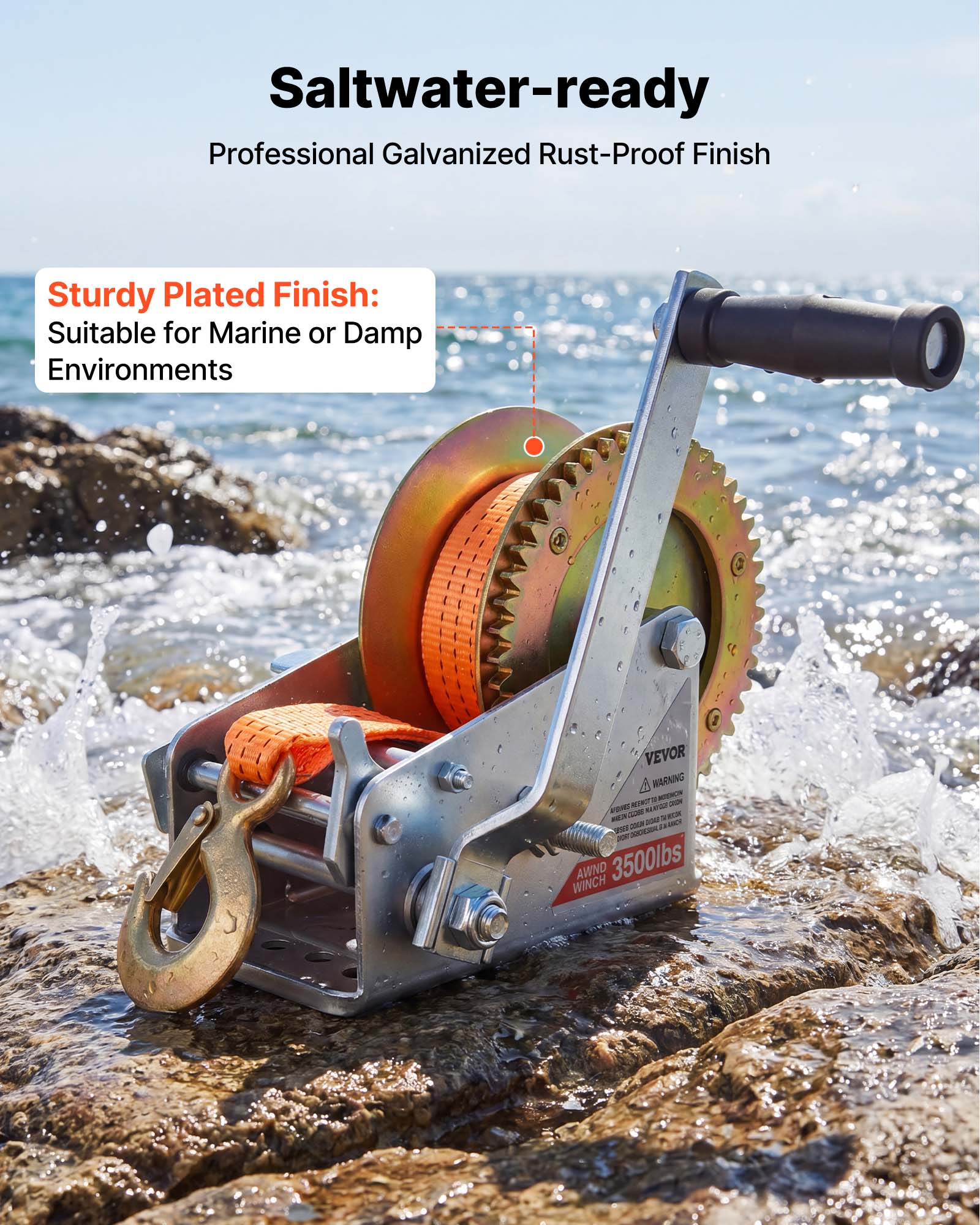Saltwater-ready Professional Galvanized Rust-Proof Finish Sturdy Plated Finish: Suitable for Marine or Damp Environments

VEVOR HARKING a-T MIN ead - - - H - E - a ANE - M2 - AWND 3500lbs WINCH