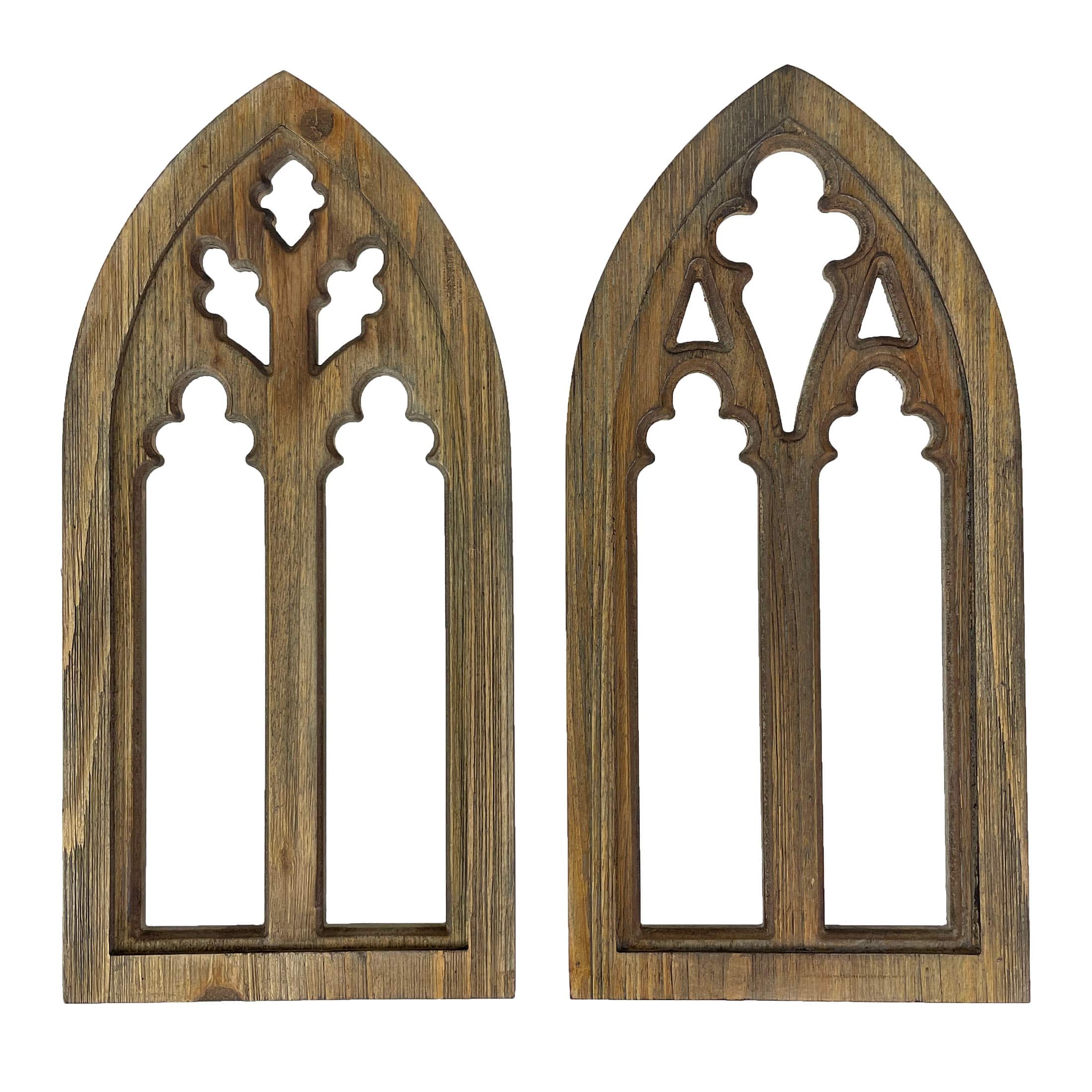 Zeckos - Blackwashed Wood Gothic Arch Window Frame Wall Decor 2 Piece Set - Black