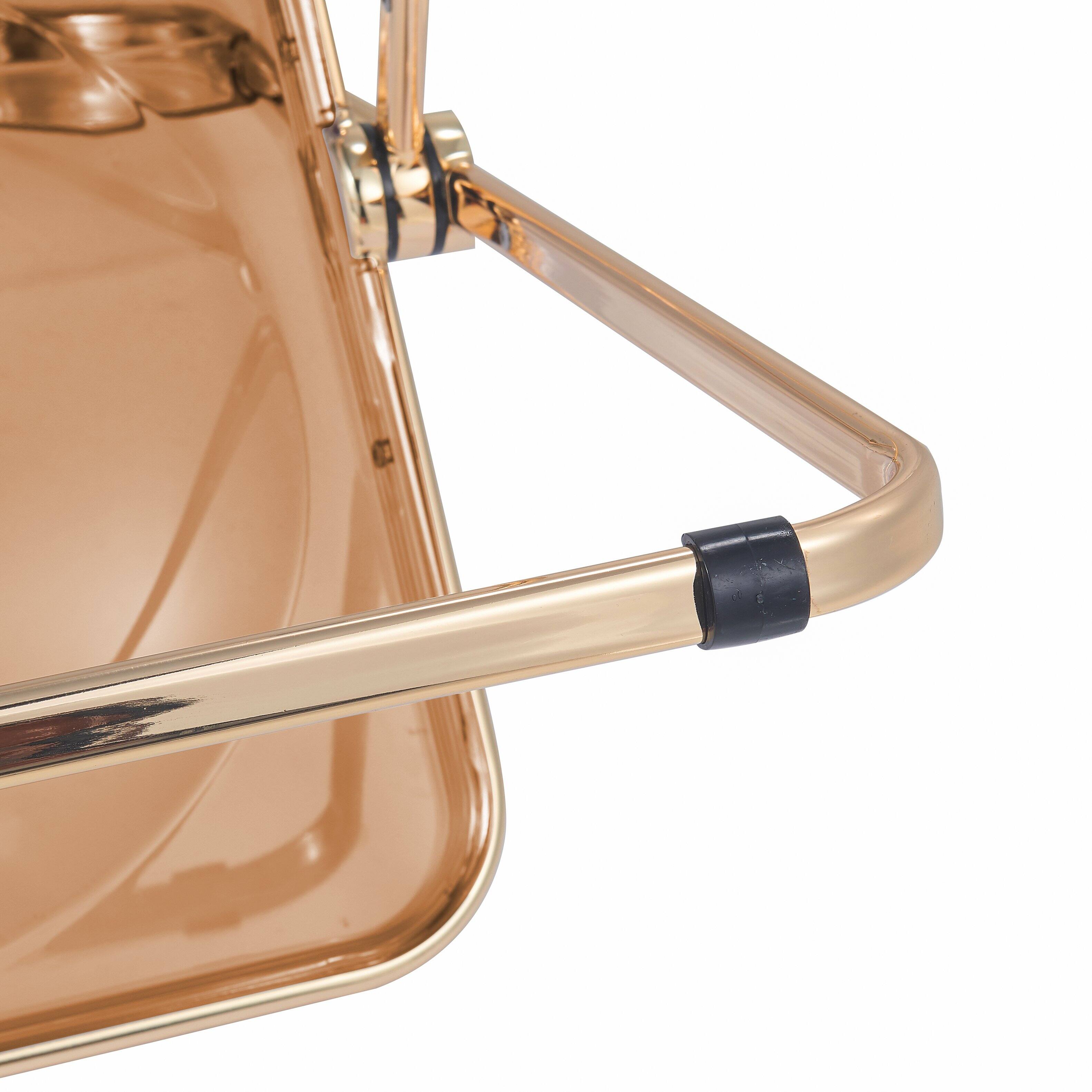 Alt View 8. LeisureMod - Lawrence Clear Acrylic Folding Chair, Modern Gold Chrome Frame, Fully Assembled Portable Dining Seat - Tangerine.