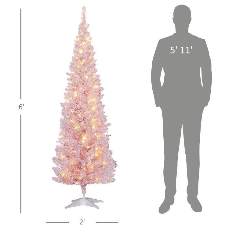 Alt View 3. PULUZ - 6ft Pencil Christmas Tree, Slim Artificial Christmas Tree with Realistic Branches and Warm White LED Lights - Pink.