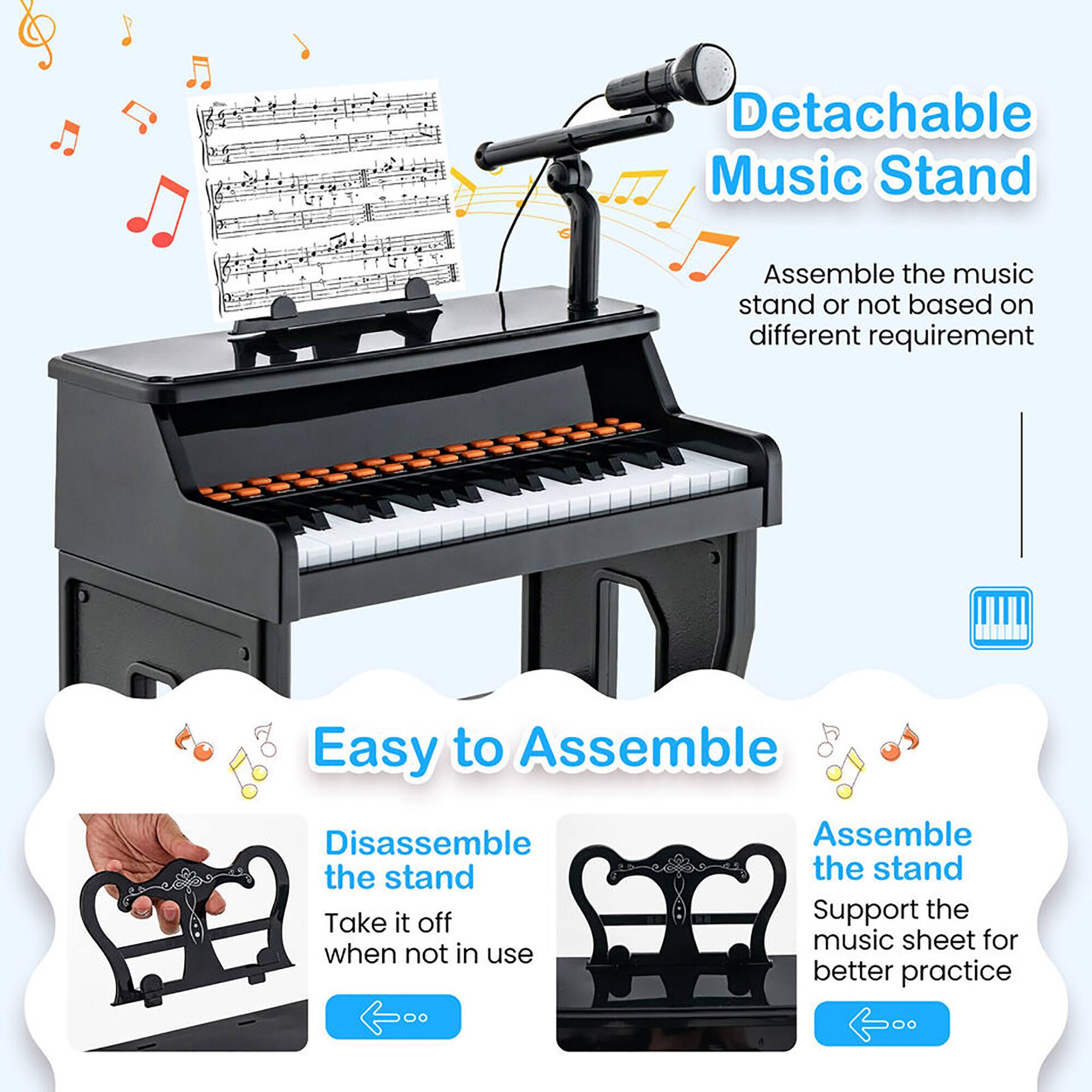 Detachable Music Stand

Assemble the music stand or not based on different requirement

Easy to Assemble

Disassemble the stand
Take it off when not in use

Assemble the stand
Support the music sheet for better practice
