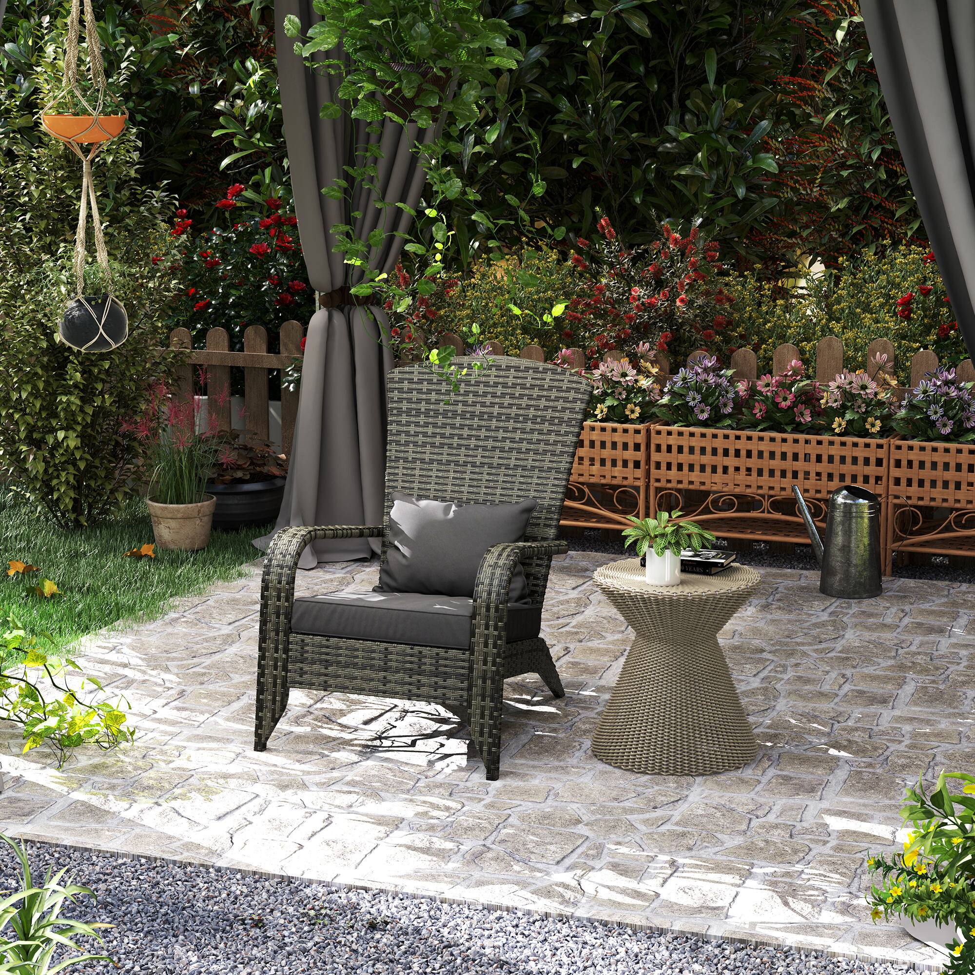 Alt View 1. Outsunny - Patio Wicker Adirondack Chair, Outdoor All-Weather Rattan Fire Pit Chair with Soft Cushions - Gray.