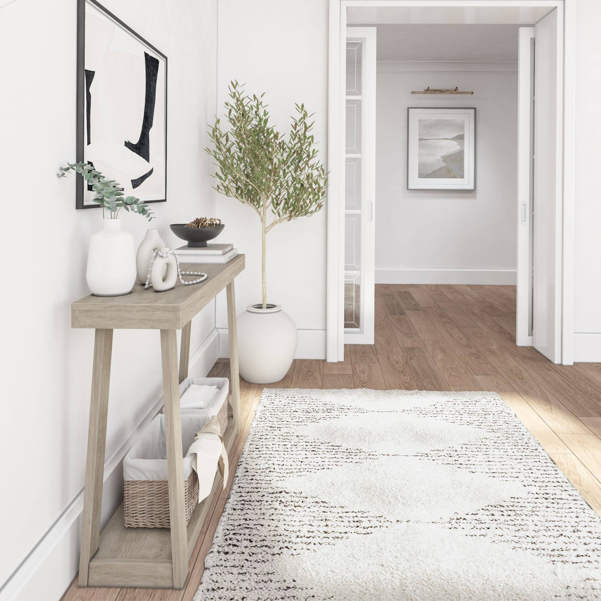 Alt View 4. Plank+Beam - Classic Console Table with Shelf - 46 inches, Seashell - Seashell.