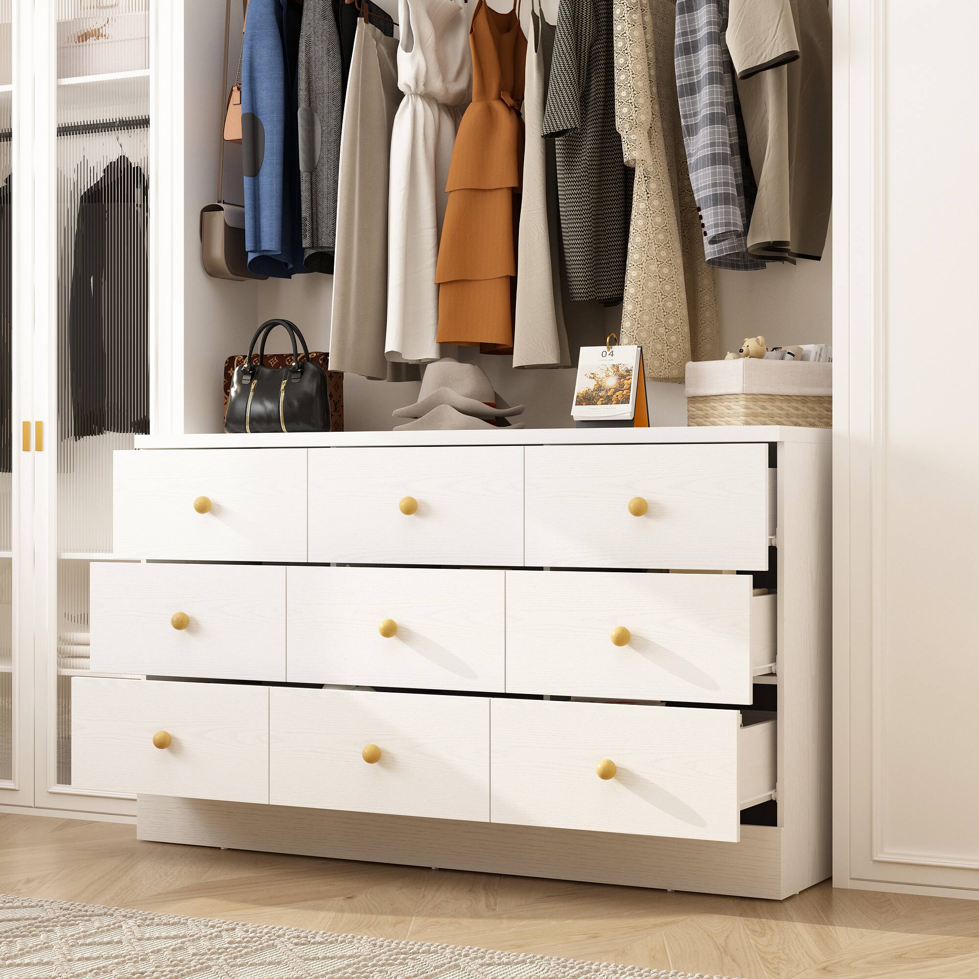 Alt View 5. Famapy - Famapy Horizontal Dresser with Anti - Tip Feature & Solid Wood Handles - White.