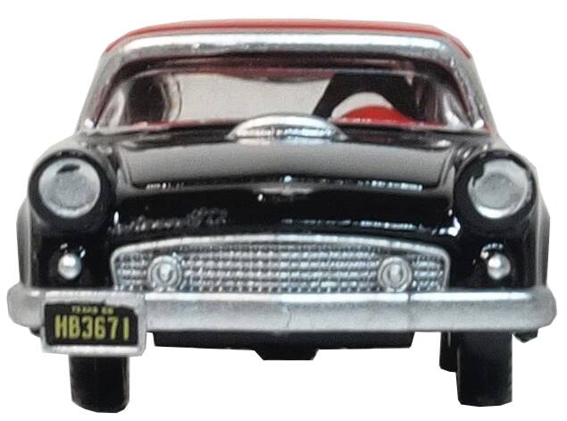 Left. Oxford Diecast - 1956 Ford Thunderbird Raven Black with Fiesta Red Top 1/87 (HO) Scale Diecast Model Car by Oxford Diecast - Black With Fiesta Red.