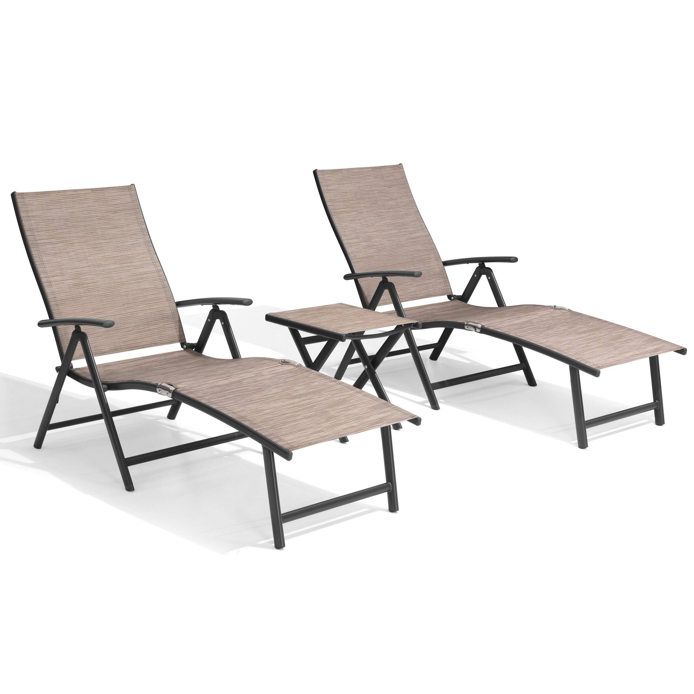 Angle. Crestlive Products - Crestlive Products Outdoor Aluminum Adjustable Folding Chaise Lounge Chairs and Foldable Side Table Light Brown - Light Brown.