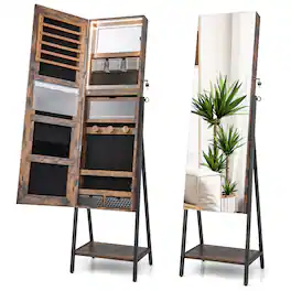 Ecooso - Freestanding Jewelry Cabinet with Full-Length Mirror and Spacious Storage Organizer