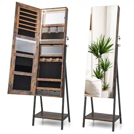 Front. Ecooso - Freestanding Jewelry Cabinet with Full-Length Mirror and Spacious Storage Organizer.