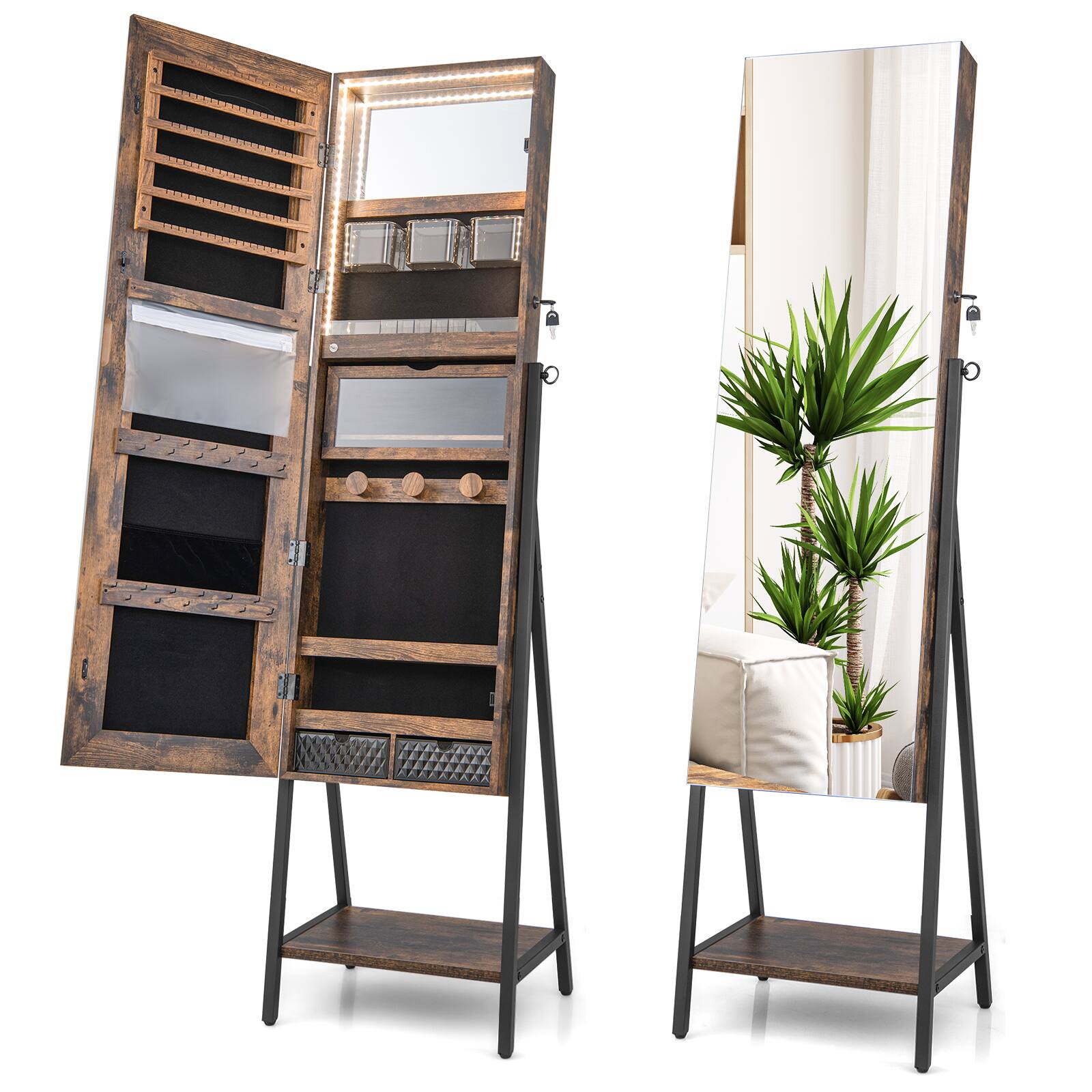 Front. Ecooso - Freestanding Jewelry Cabinet with Full-Length Mirror and Spacious Storage Organizer.