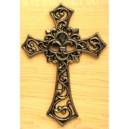 BreeBe - Fleur De Lis Cast Iron Cross - Gold