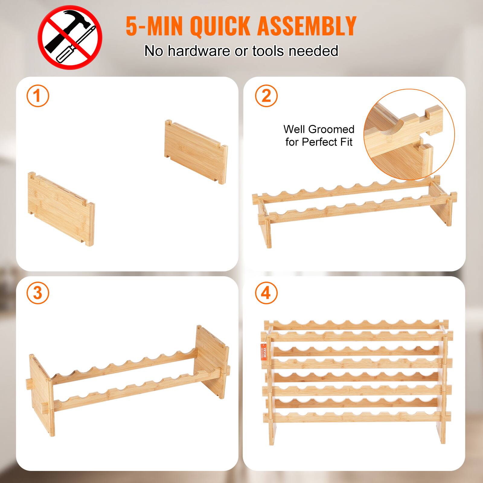 5-MIN QUICK ASSEMBLY  
No hardware or tools needed  

1  
2 Well Groomed for Perfect Fit  
3  
4