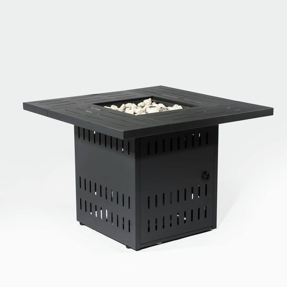 Front. Resenkos - 50000 BTU 34" Rectangular Steel Propane Gas Fire Pit Table - Black, for Outdoor Patio Deck Garden Courtyard.