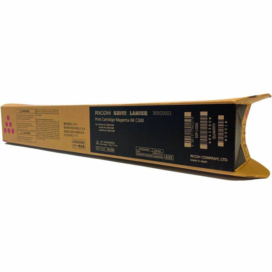 CAUTION  
RICOH savin LANIER 36829001  
Print Cartridge Magenta IM C300  

For use in:  
LANIER C300  
LANIER C300  

Genuine  
MAGENTA  

10g 377m IN COOE Components  
$42380 CAM N Wi ngo 8003-142 SNCNS 635 940279 EDPCODE 842380  
QUANTITY 1000 19613 B  

RICOH COMPANY, LTD.  
Made in Japan  

FP CODE: 84380  
CAS No: 635  

RICOH COMPANY, LTD.  
Made in Japan