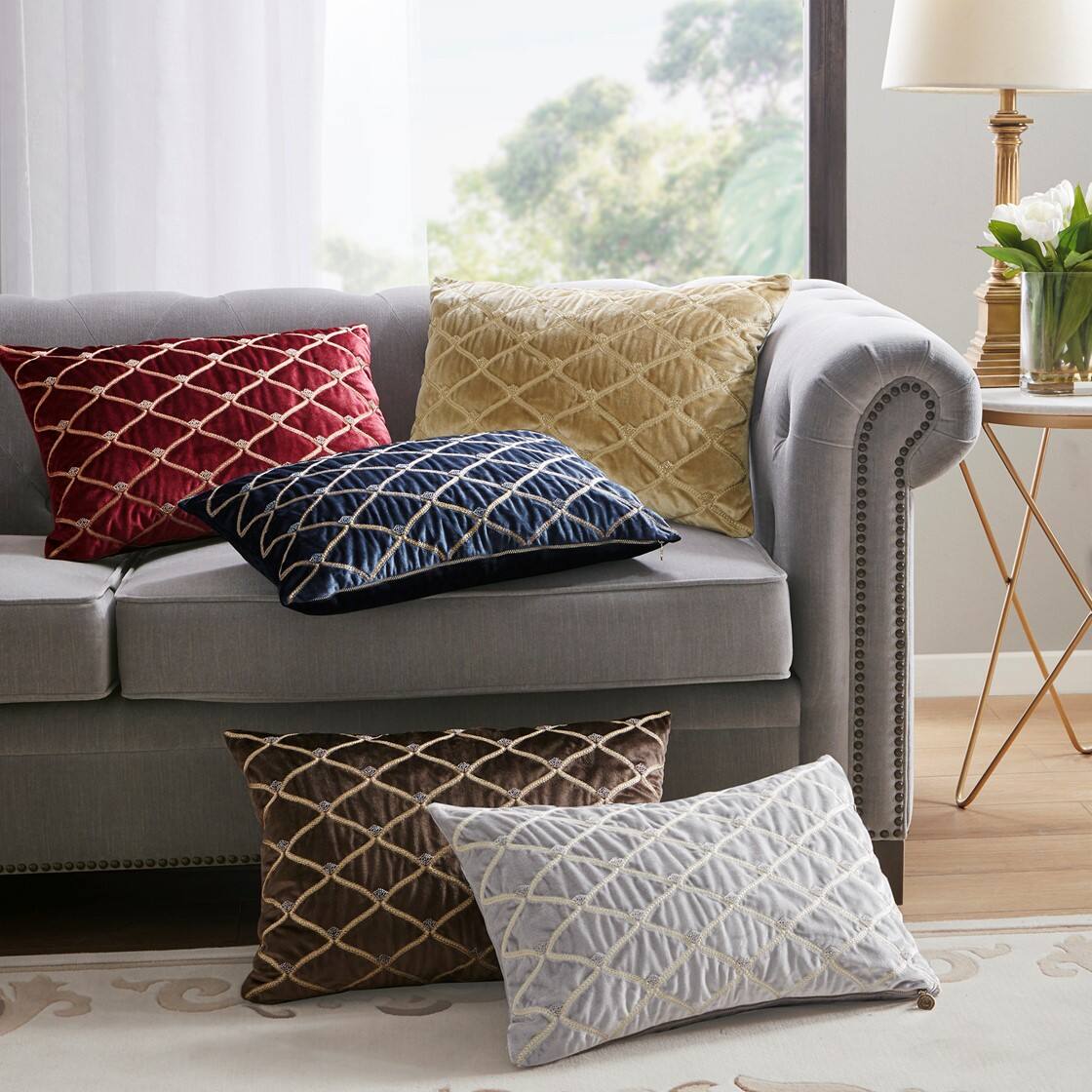 Alt View 2. Gracie Mills - Gracie Mills Brad Foxtail Stitched Velvet Oblong Decor Pillow - Silver.