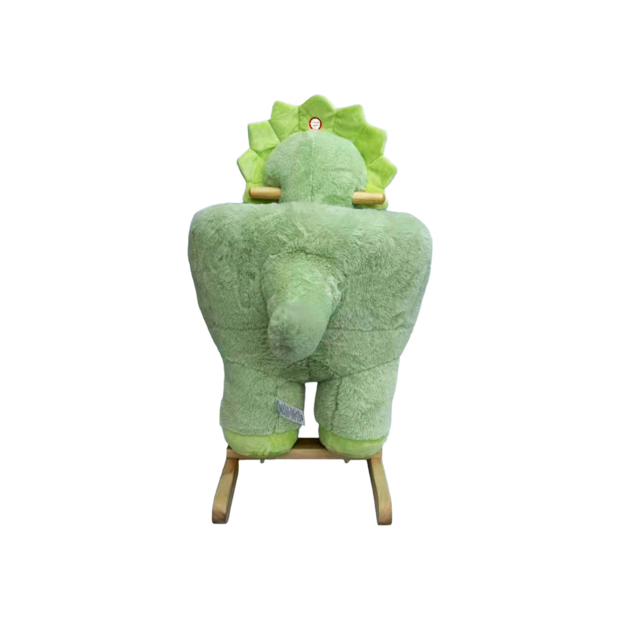 Left. Whisen - Plush Dinosaur Rocking Horse Toy for Toddlers with Music,Safety Belt,Hand Puppets and Steel Frame - Green.