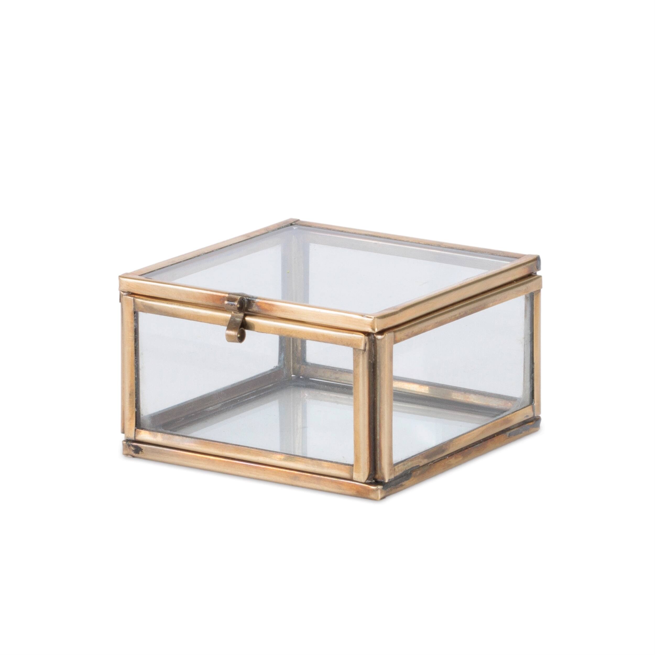 Left. BreeBe - Decorative Glass Box (Set of 2) - Gold.