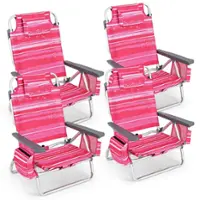 Costway 4-Pack Folding Backpack Beach Chair 5-Position Outdoor Reclining Chairs with Pillow - Dark Pink - Front_Zoom