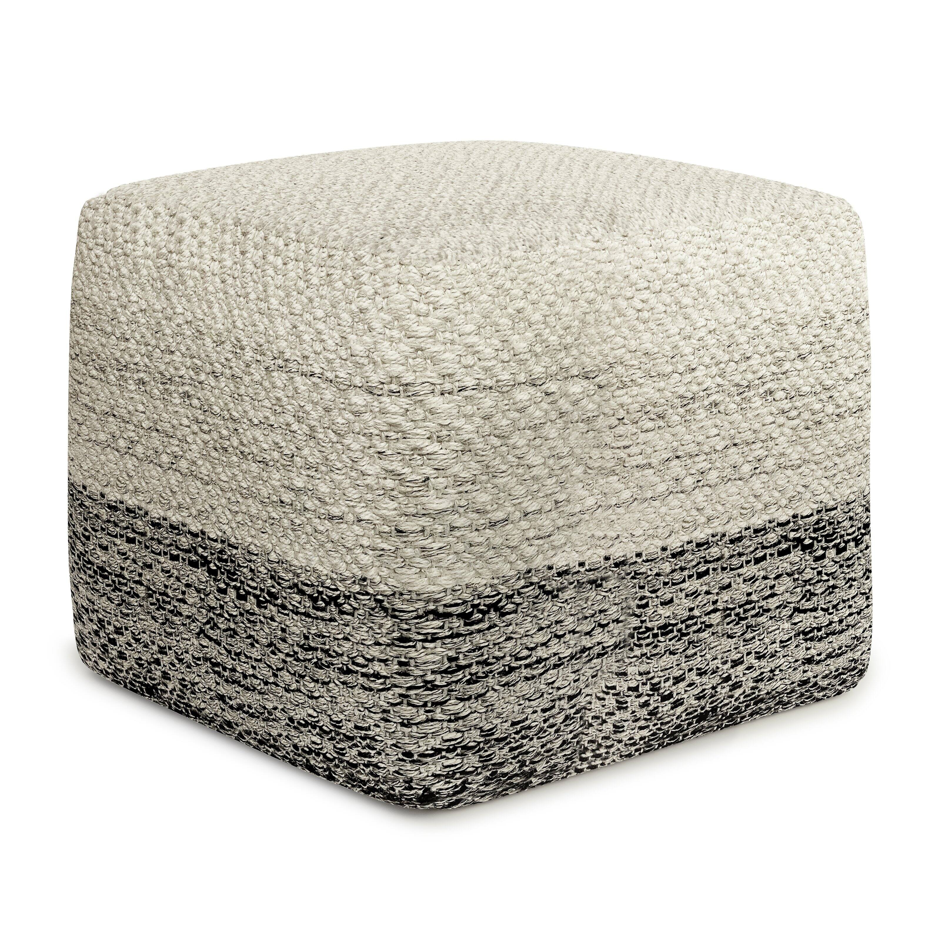 Angle. Simpli Home - Macie Square Woven Pouf - Grey and White.