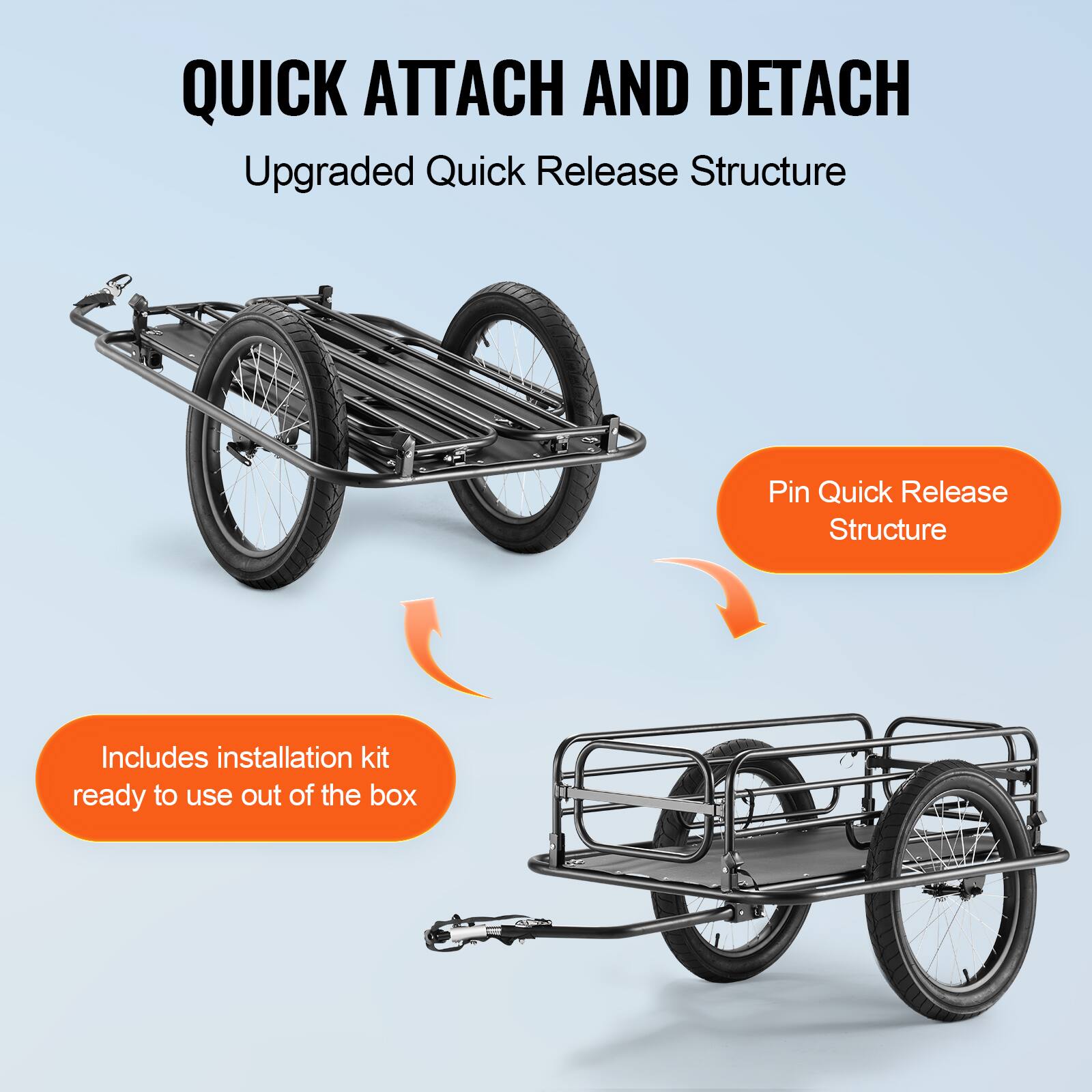 QUICK ATTACH AND DETACH  
Upgraded Quick Release Structure  

Pin Quick Release Structure  

Includes installation kit ready to use out of the box