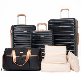 Ropilly - 8 Piece Hard Shell Luggage Set ABS+PC Spinner Suitcase Set with TSA Lock - Black