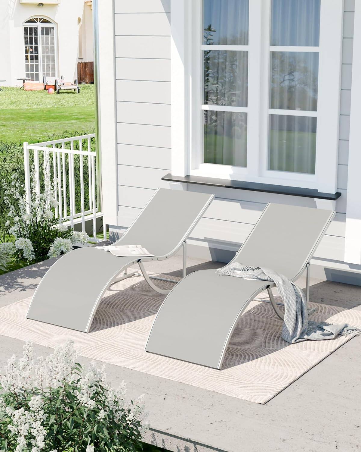Front. Acekool - Outdoor Chaise Lounge Set of 2 – Adjustable Reclining Patio Pool Chairs, Heavy-Duty Mesh, Steel Frame, Light Taupe - Light Taupe.