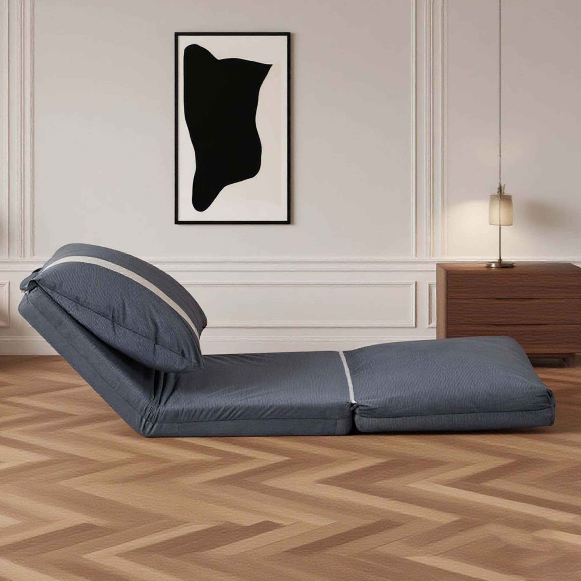 Left. Siljoy - 6‑Position Adjustable Floor Sofa Bed, 5‑Second Folding Corduroy Lounger for Adults & Pets, Space‑Saver - Dark Gray.