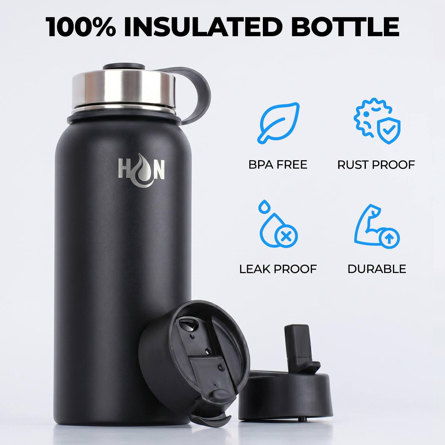 100% INSULATED BOTTLE

- BPA FREE
- RUST PROOF
- LEAK PROOF
- DURABLE