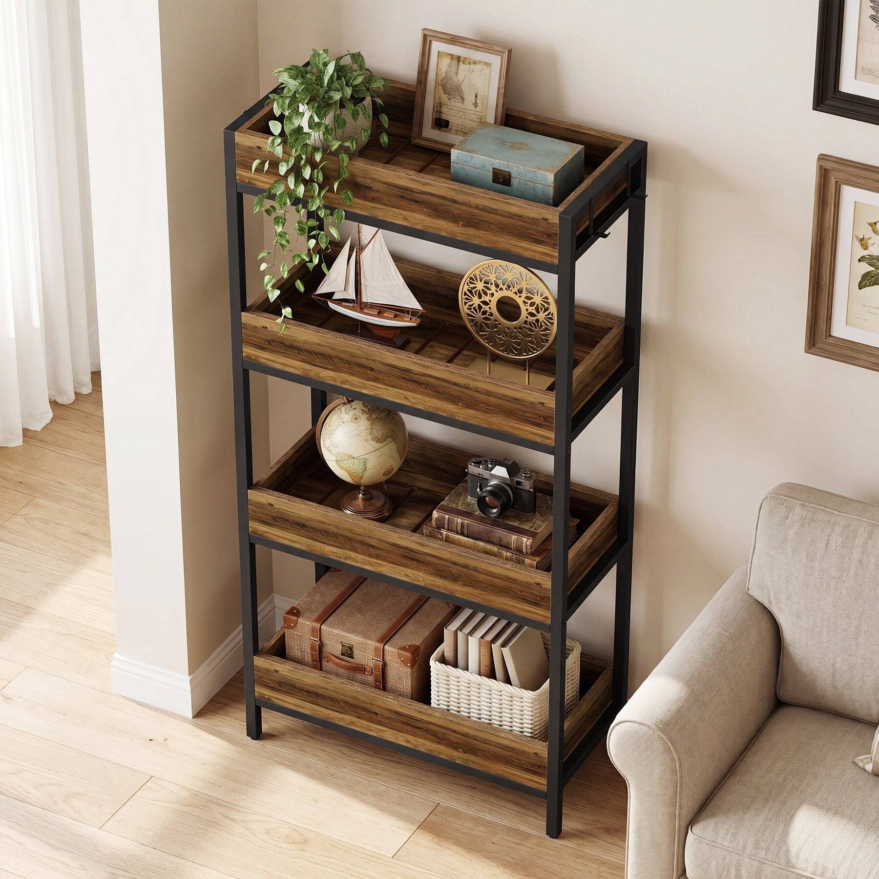 Alt View 1. Tribesigns - Office Storage Shelf, For Organizing and Displaying Items in Workspaces and Reception Areas - Brown.