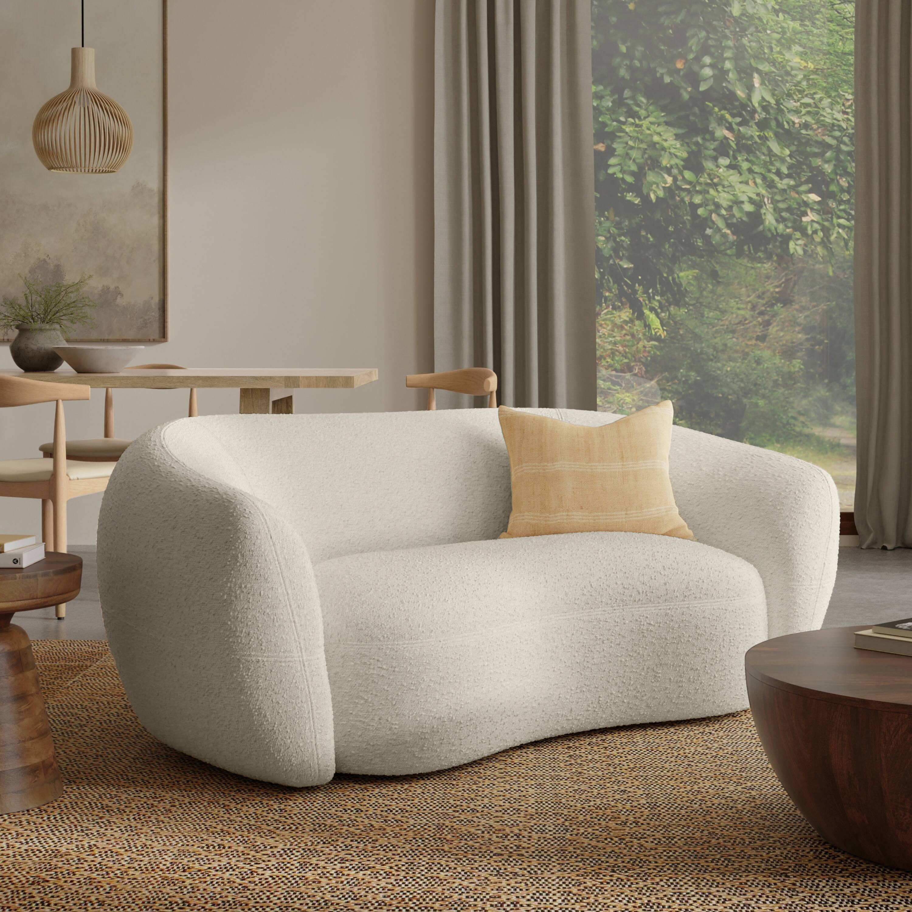 Angle. Simpli Home - Sherri 69 inch Wide Contemporary Loveseat Sofa in Vanilla Cream Boucle Performance Fabric - Vanilla Cream.