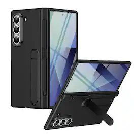 Dteck - for Samsung Galaxy Z Fold5 Matte Hard PC Case,Shockproof Hinge Cover Bulit in Screen Protector+Stylus+Kickstand - Black