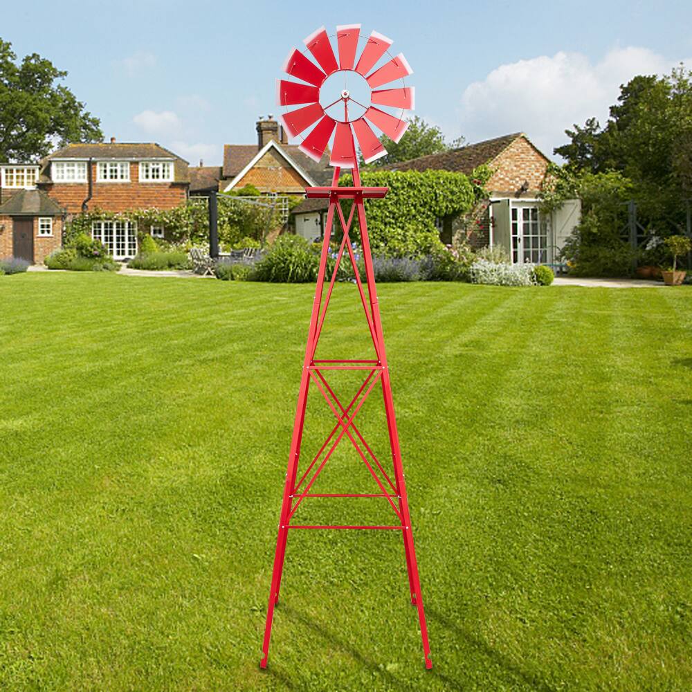 Alt View 3. Winado - 8 FT Patio Metal Windmill Yard Garden Decoration WindMill  Red Wind Mill - Red.