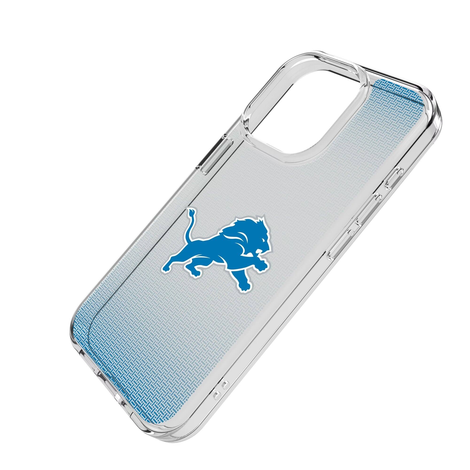 Alt View 1. Keyscaper - Detroit Lions Linen Logo iPhone Clear Case - 14 Plus - Multicolor.