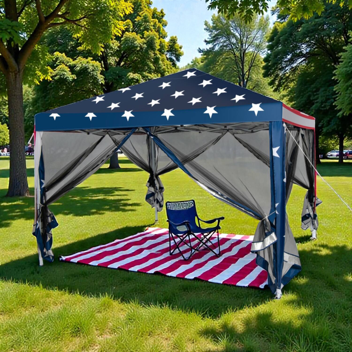 Hivvago - 10x10 Ft Quick Assembly Canopy Tent with Protective Mesh Walls - Navy