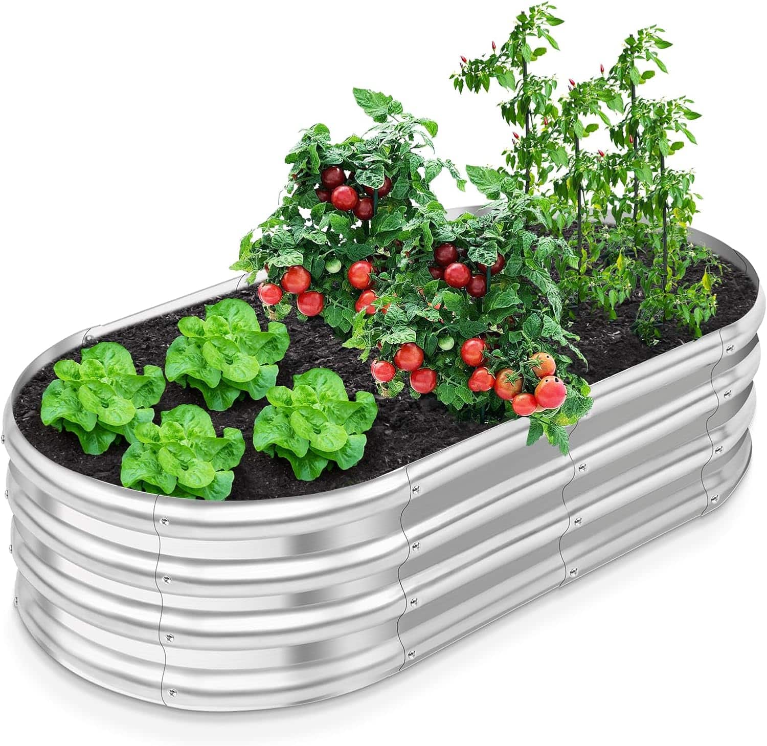 Front. PAIHOME - Raised Garden Bed with Rubber Edging, Patented Zinc Alloy Coating Planter Box for Outdoor Vegetables Herbs Strawberries - 4x2x1 FT - 1pc.